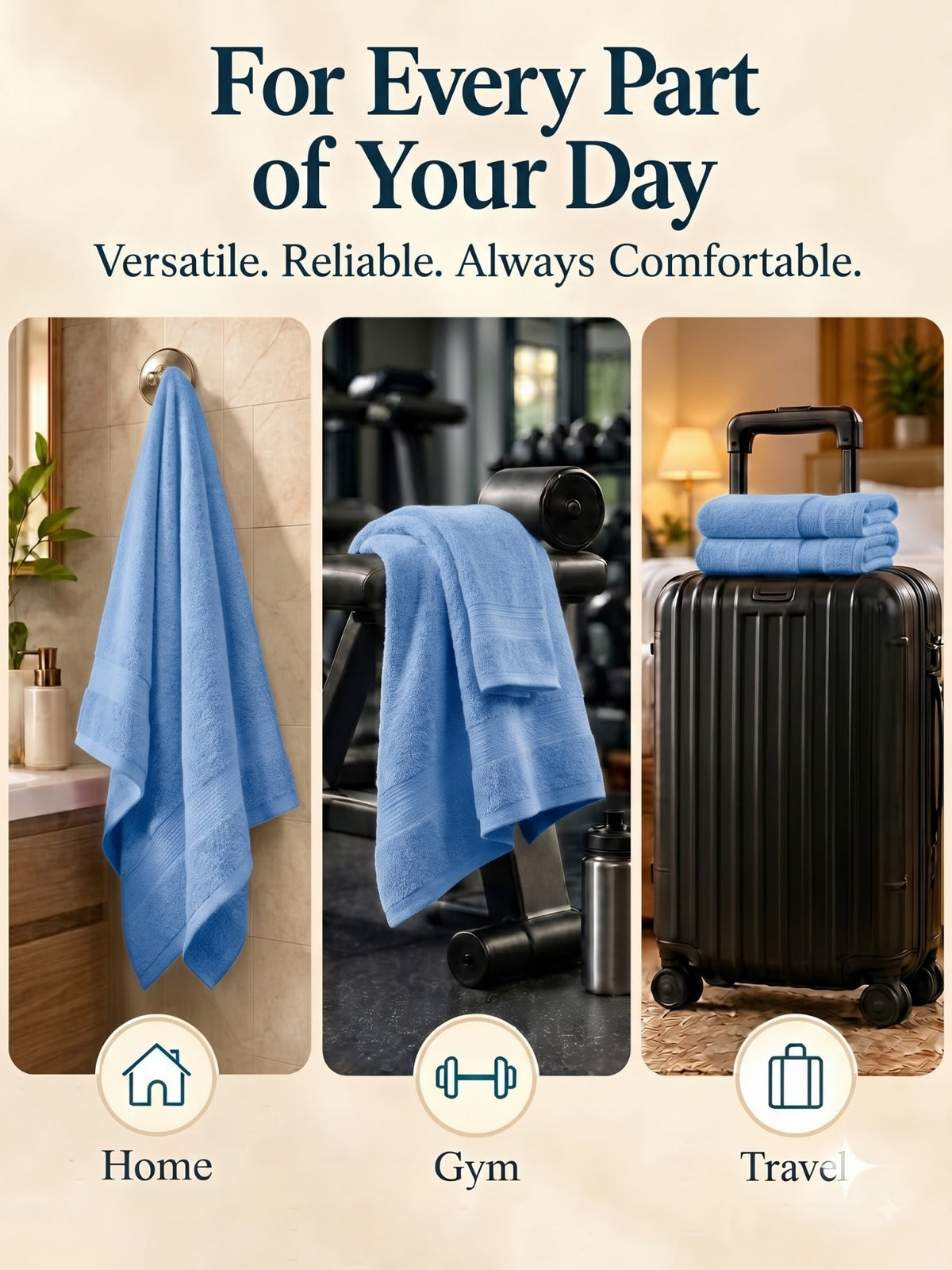 Daisy 100% Cotton Terry Bath Towel Set of 2 | 450 GSM | Soft & Absorbent | 75 x 150 cm| Sky Blue
