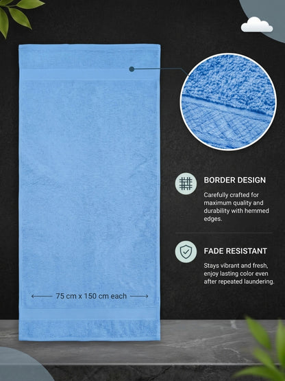 Daisy 100% Cotton Terry Bath Towel Set of 2 | 450 GSM | Soft & Absorbent | 75 x 150 cm| Sky Blue