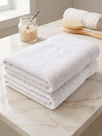 Daisy 100% Cotton Terry Bath Towel Set of 2 | 450 GSM | Soft & Absorbent | 75 x 150 cm| White