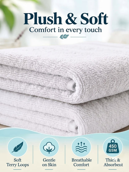 Daisy 100% Cotton Terry Bath Towel Set of 2 | 450 GSM | Soft & Absorbent | 75 x 150 cm| White