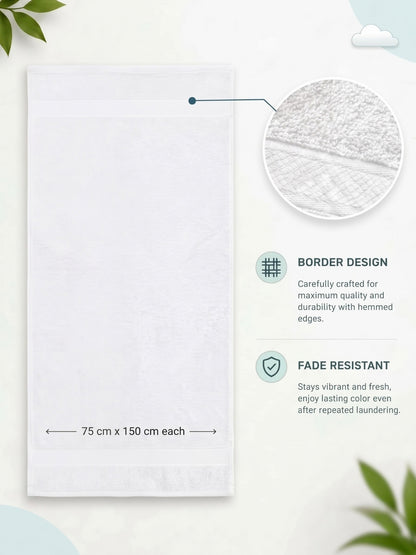 Daisy 100% Cotton Terry Bath Towel Set of 2 | 450 GSM | Soft & Absorbent | 75 x 150 cm| White