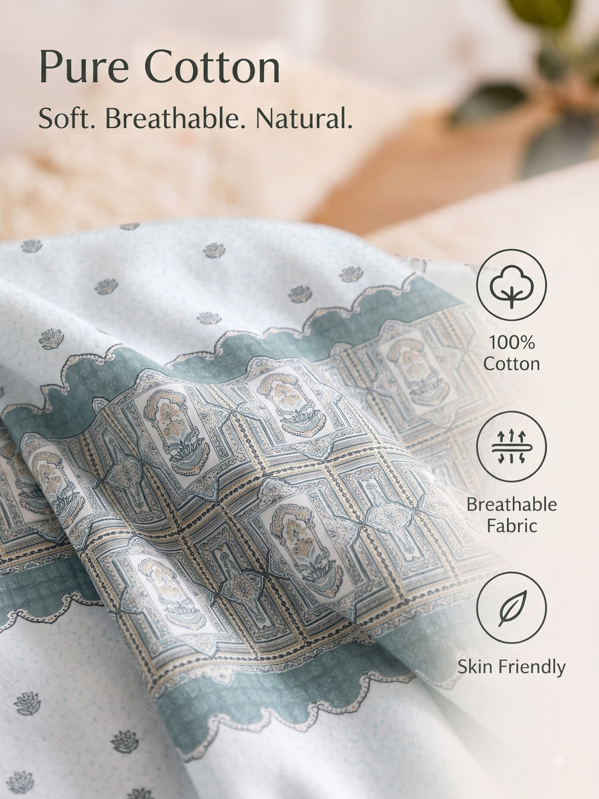 DAZZEL KING 100% Cotton Bedsheet | 210 TC Premium Fabric | King Size 108 x 108 Inches | Includes 2 Pillow Covers