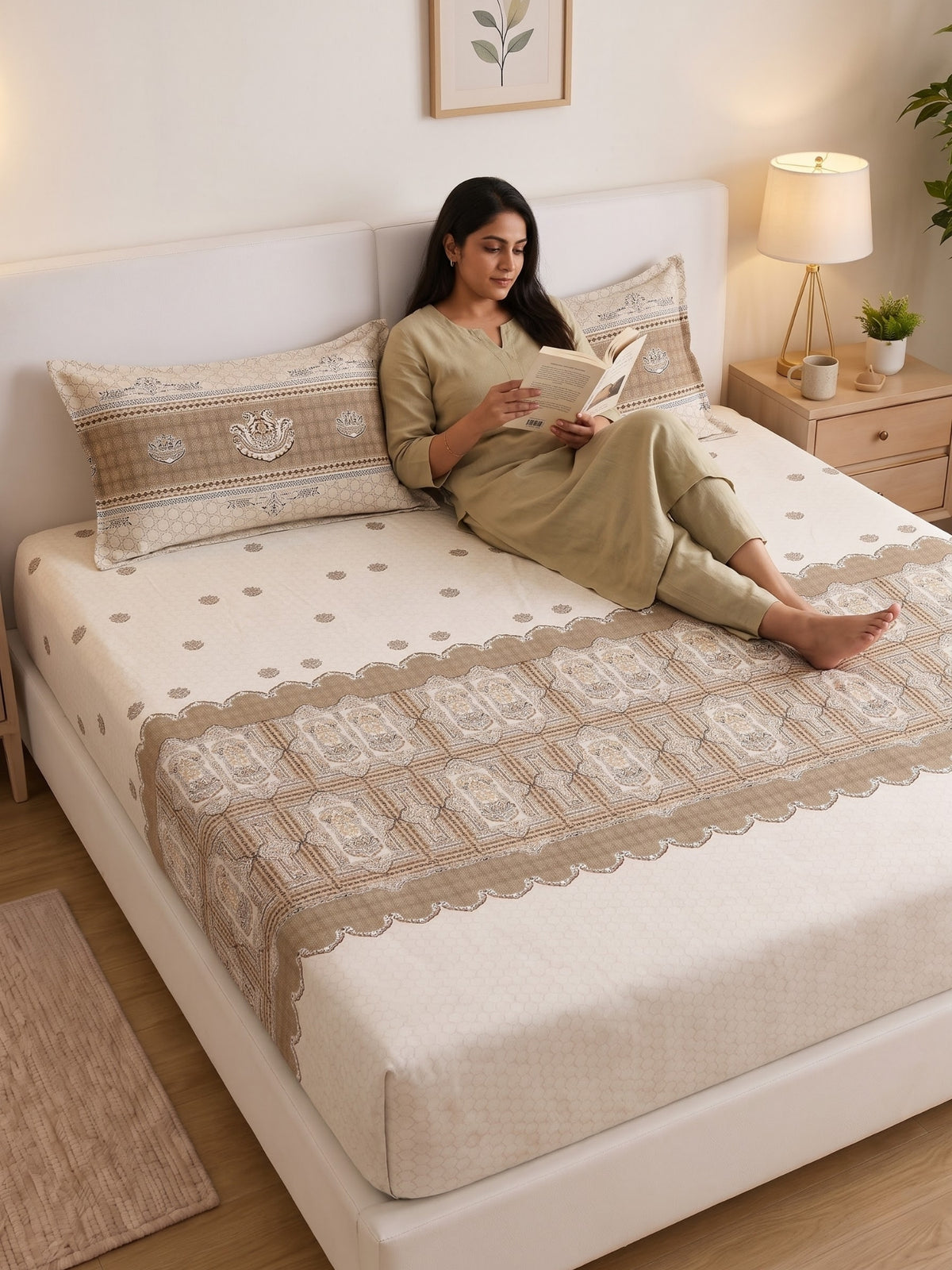 DAZZEL KING 100% Cotton Bedsheet | 210 TC Premium Fabric | King Size 108 x 108 Inches | Includes 2 Pillow Covers