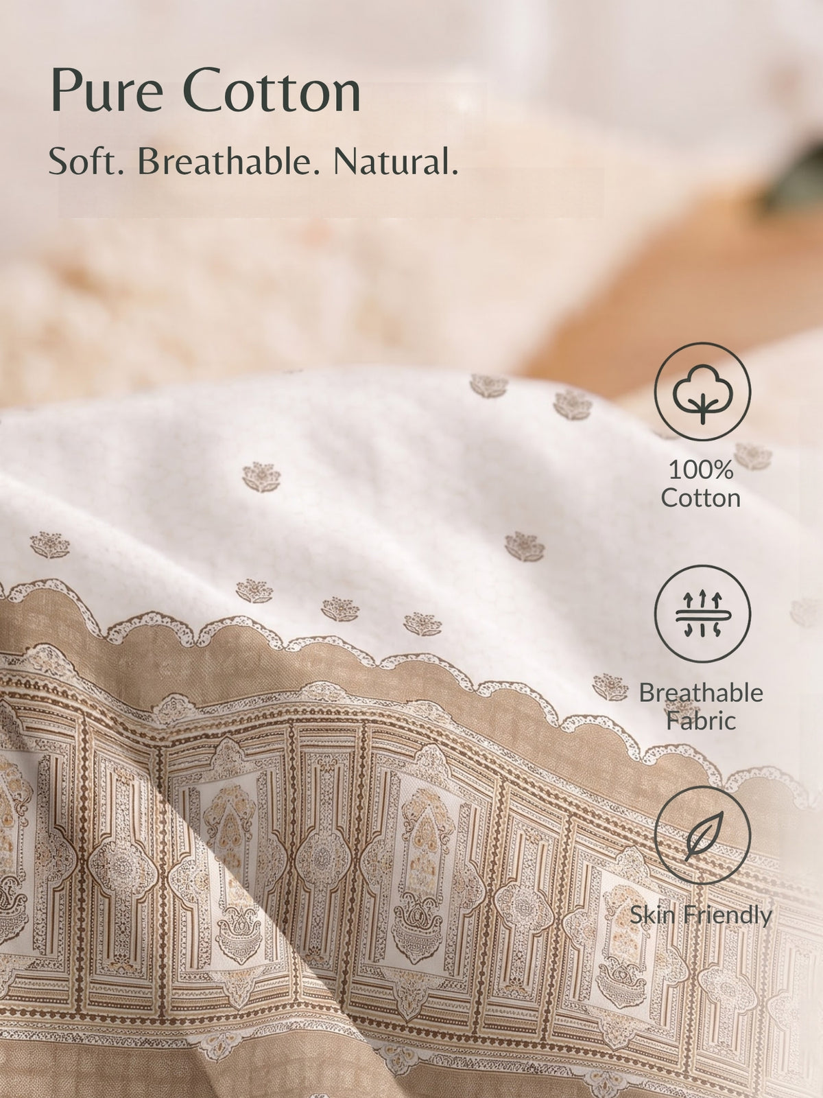 DAZZEL KING 100% Cotton Bedsheet | 210 TC Premium Fabric | King Size 108 x 108 Inches | Includes 2 Pillow Covers