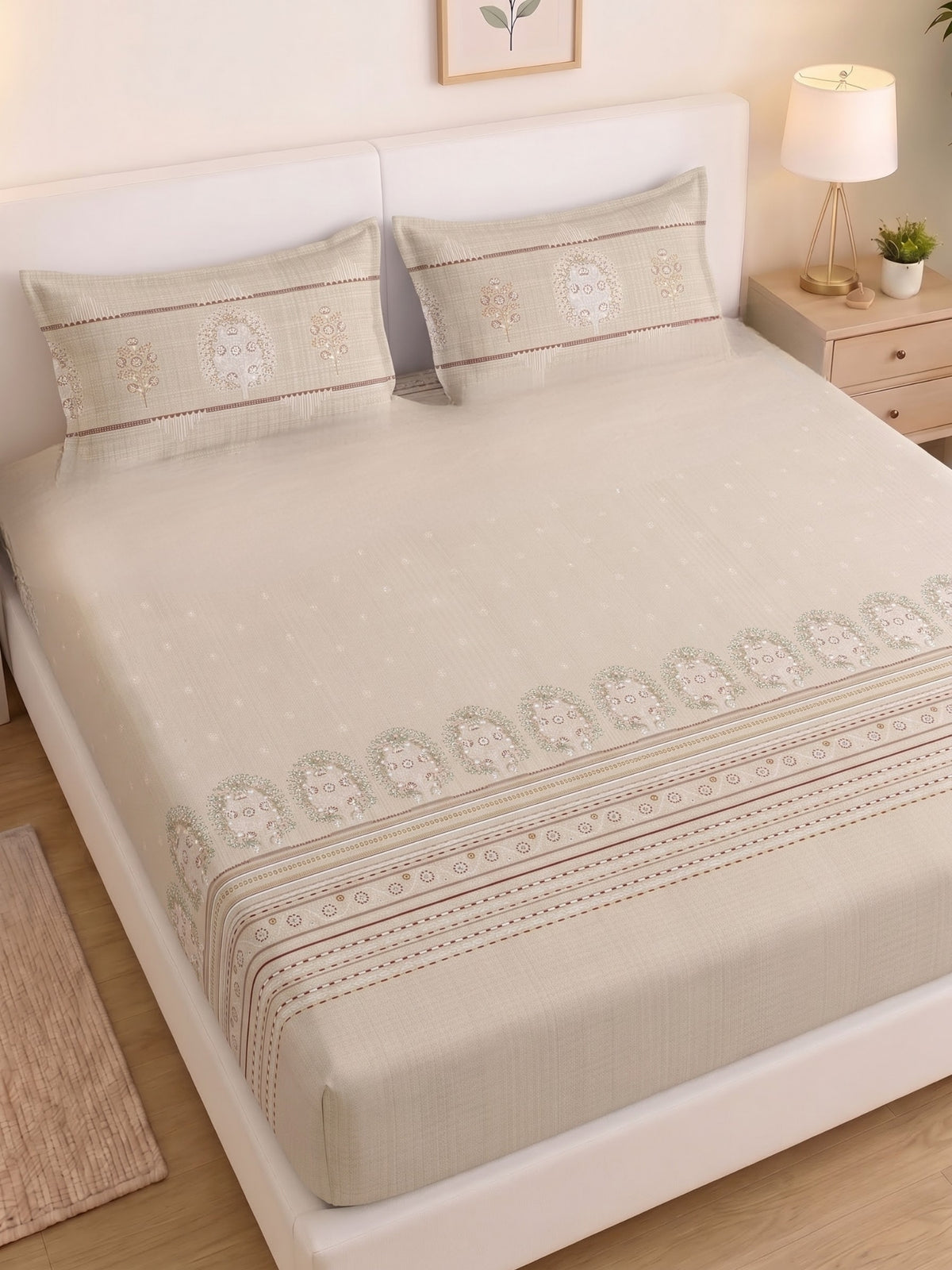 DAZZEL KING 100% Cotton Bedsheet | 210 TC Premium Fabric | King Size 108 x 108 Inches | Includes 2 Pillow Covers
