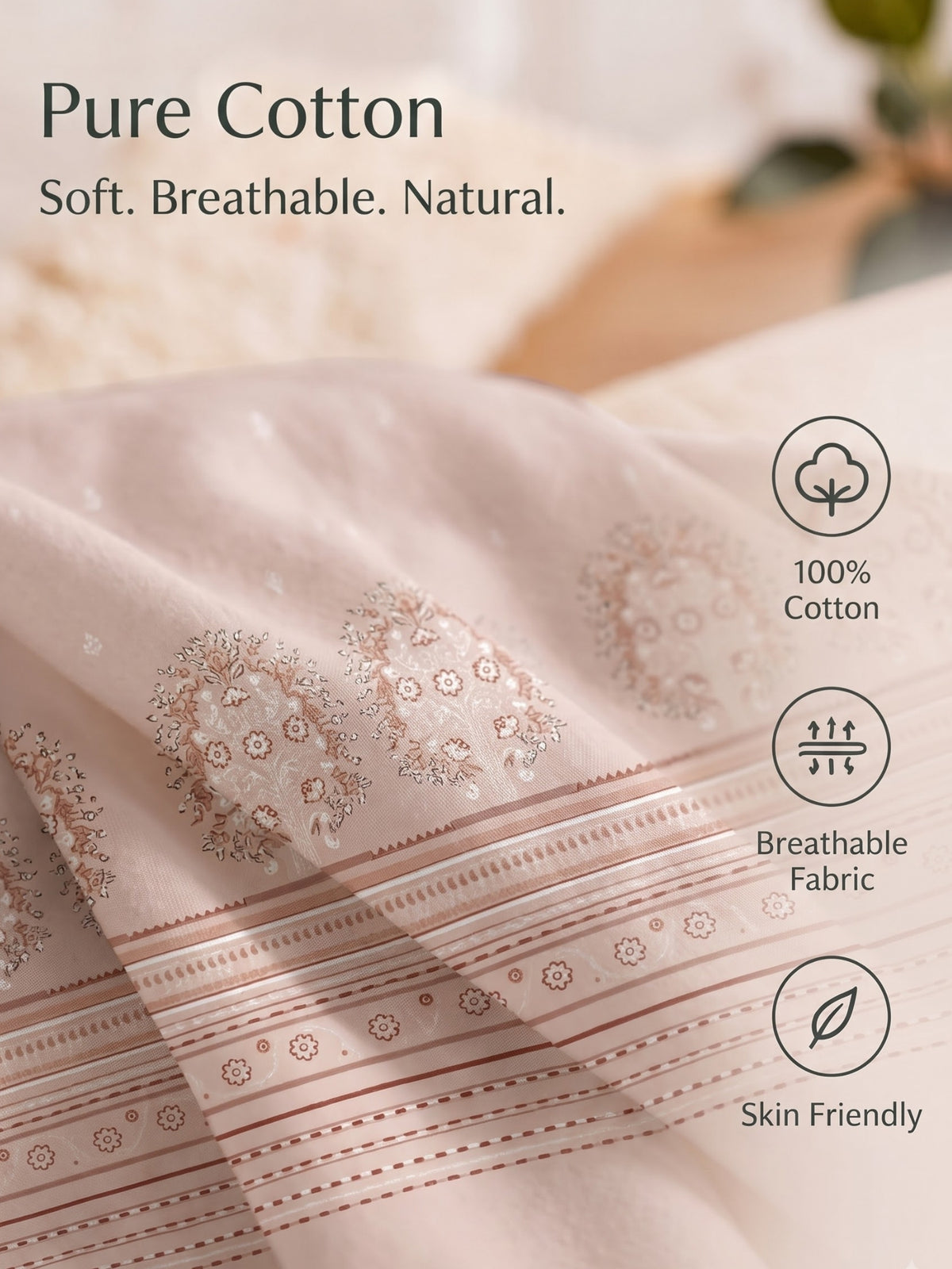 DAZZEL KING 100% Cotton Bedsheet | 210 TC Premium Fabric | King Size 108 x 108 Inches | Includes 2 Pillow Covers