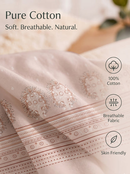 DAZZEL KING 100% Cotton Bedsheet | 210 TC Premium Fabric | King Size 108 x 108 Inches | Includes 2 Pillow Covers