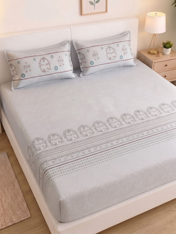 DAZZEL KING 100% Cotton Bedsheet | 210 TC Premium Fabric | King Size 108 x 108 Inches | Includes 2 Pillow Covers|Light Grey