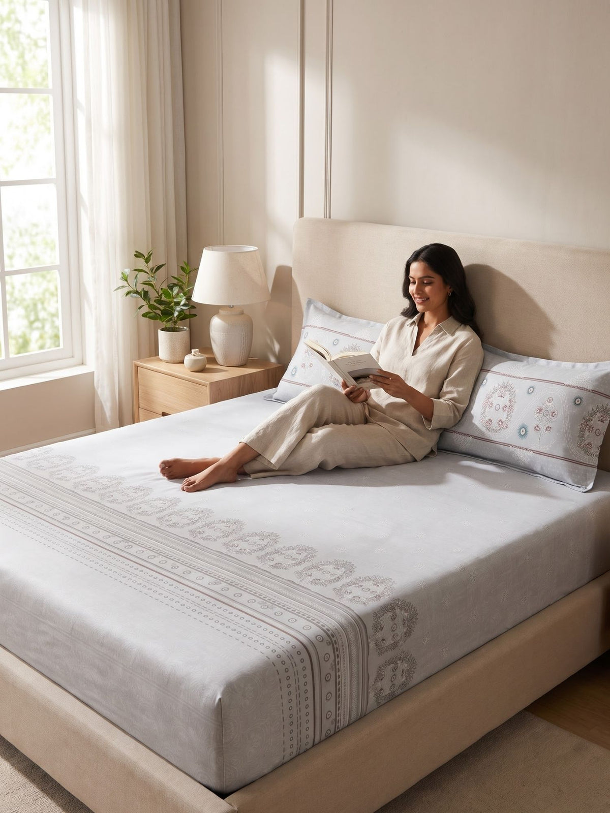 DAZZEL KING 100% Cotton Bedsheet | 210 TC Premium Fabric | King Size 108 x 108 Inches | Includes 2 Pillow Covers|Light Grey
