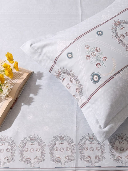 DAZZEL KING 100% Cotton Bedsheet | 210 TC Premium Fabric | King Size 108 x 108 Inches | Includes 2 Pillow Covers|Light Grey
