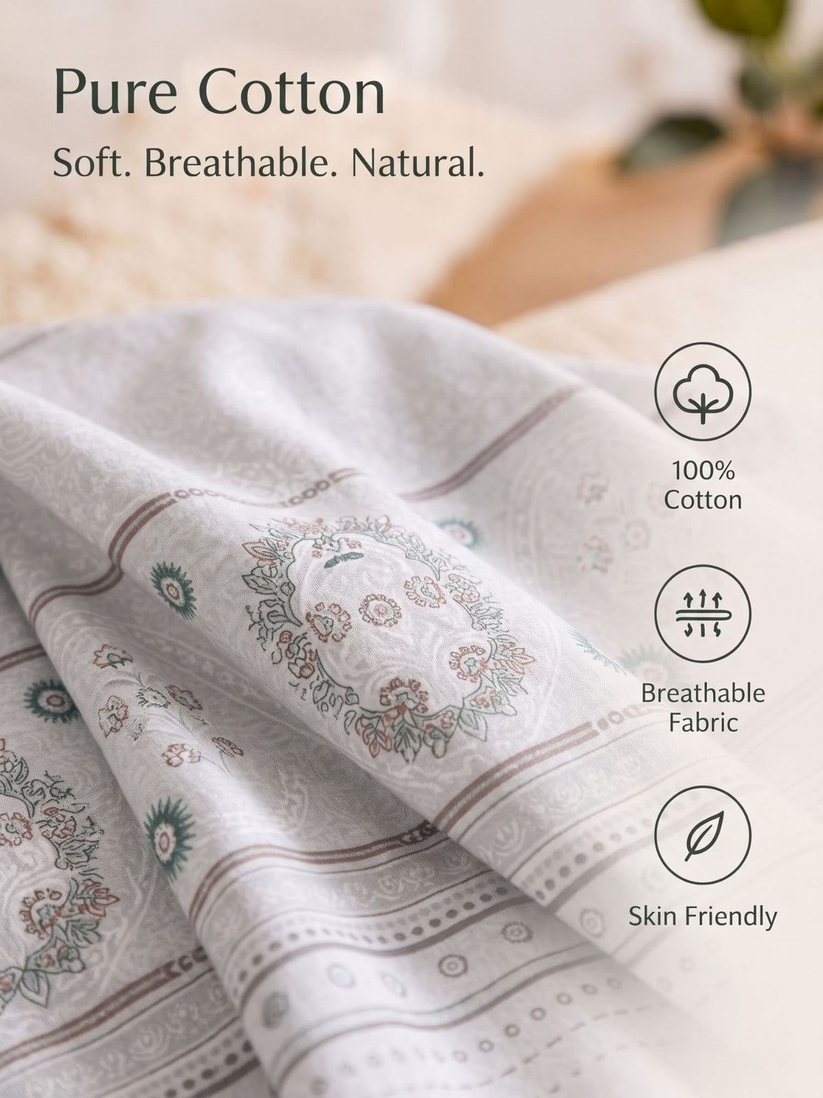DAZZEL KING 100% Cotton Bedsheet | 210 TC Premium Fabric | King Size 108 x 108 Inches | Includes 2 Pillow Covers|Light Grey
