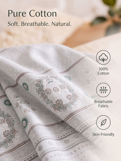 DAZZEL KING 100% Cotton Bedsheet | 210 TC Premium Fabric | King Size 108 x 108 Inches | Includes 2 Pillow Covers|Light Grey