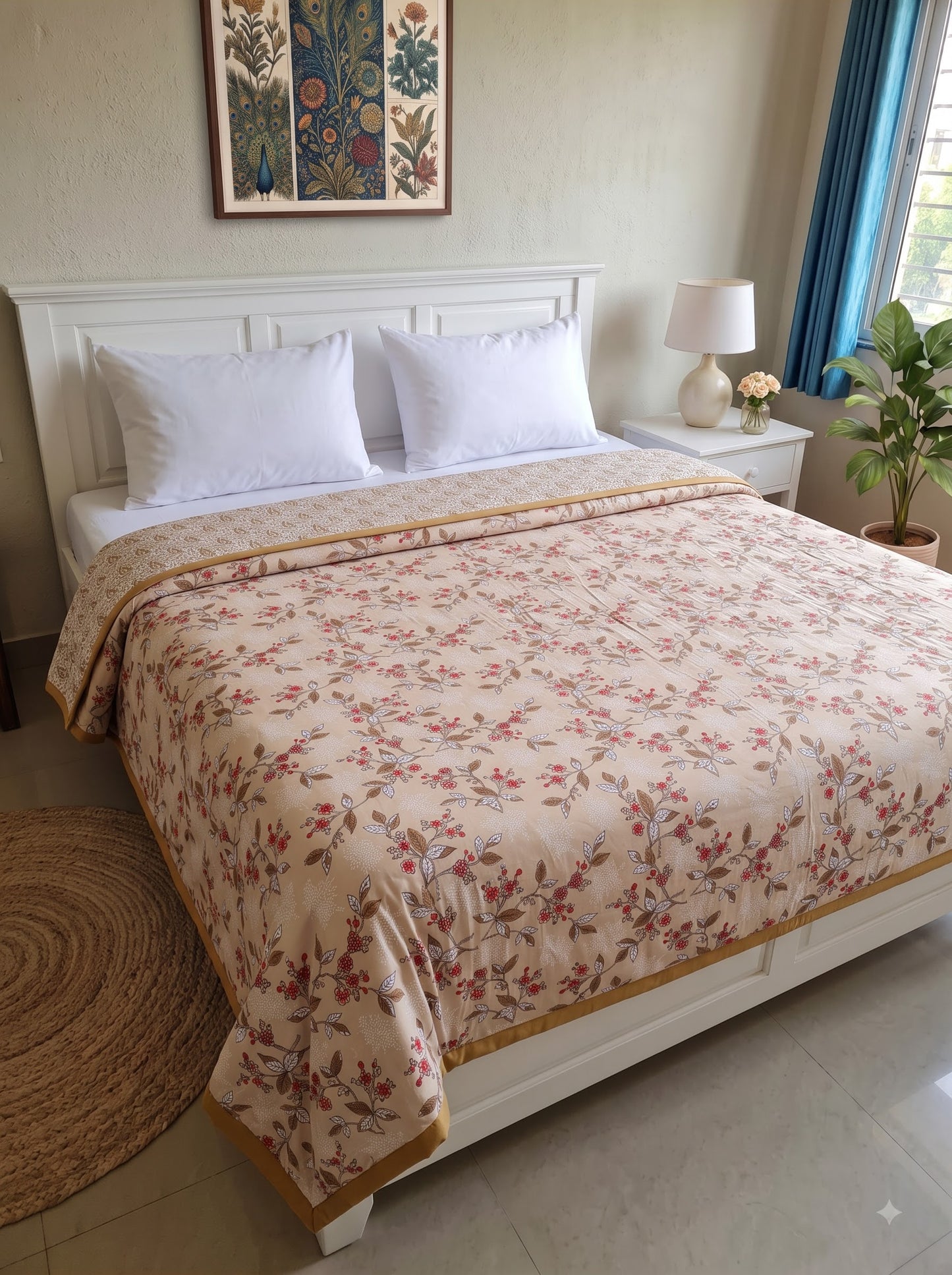 150 GSM Sparsh Premium Cambric Cotton Double Bed Dohar | 210 x 240 cm | Reversible AC Blanket | Beige Red