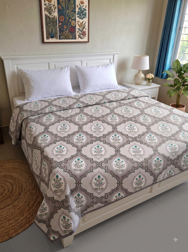 150 GSM Sparsh Cambric Cotton Double Bed Dohar | 210 x 240 cm | Reversible AC Blanket | Grey Teal