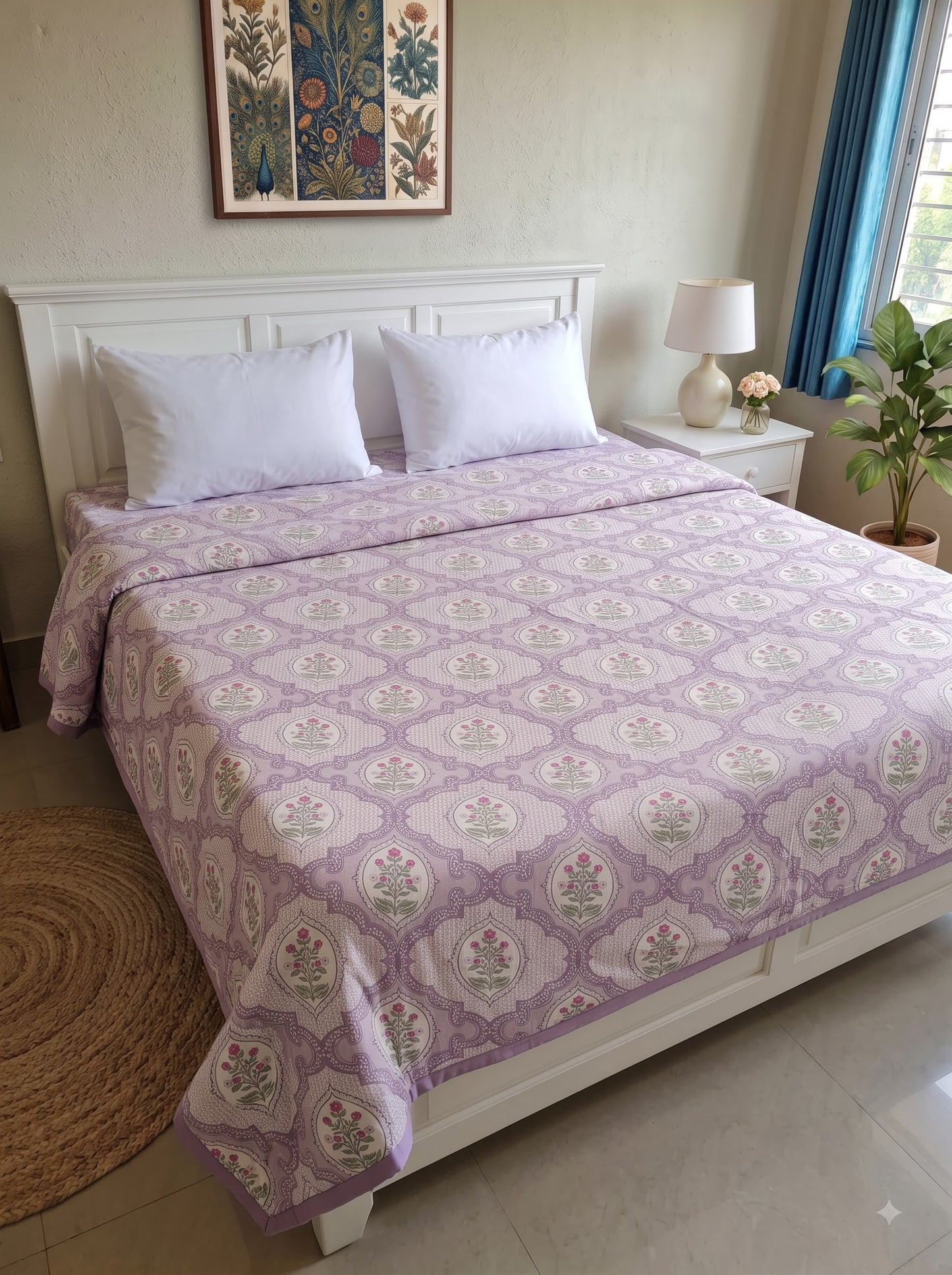 150 GSM Sparsh Cotton Double Bed Dohar | 210 x 240 cm | Reversible AC Blanket | Lilac