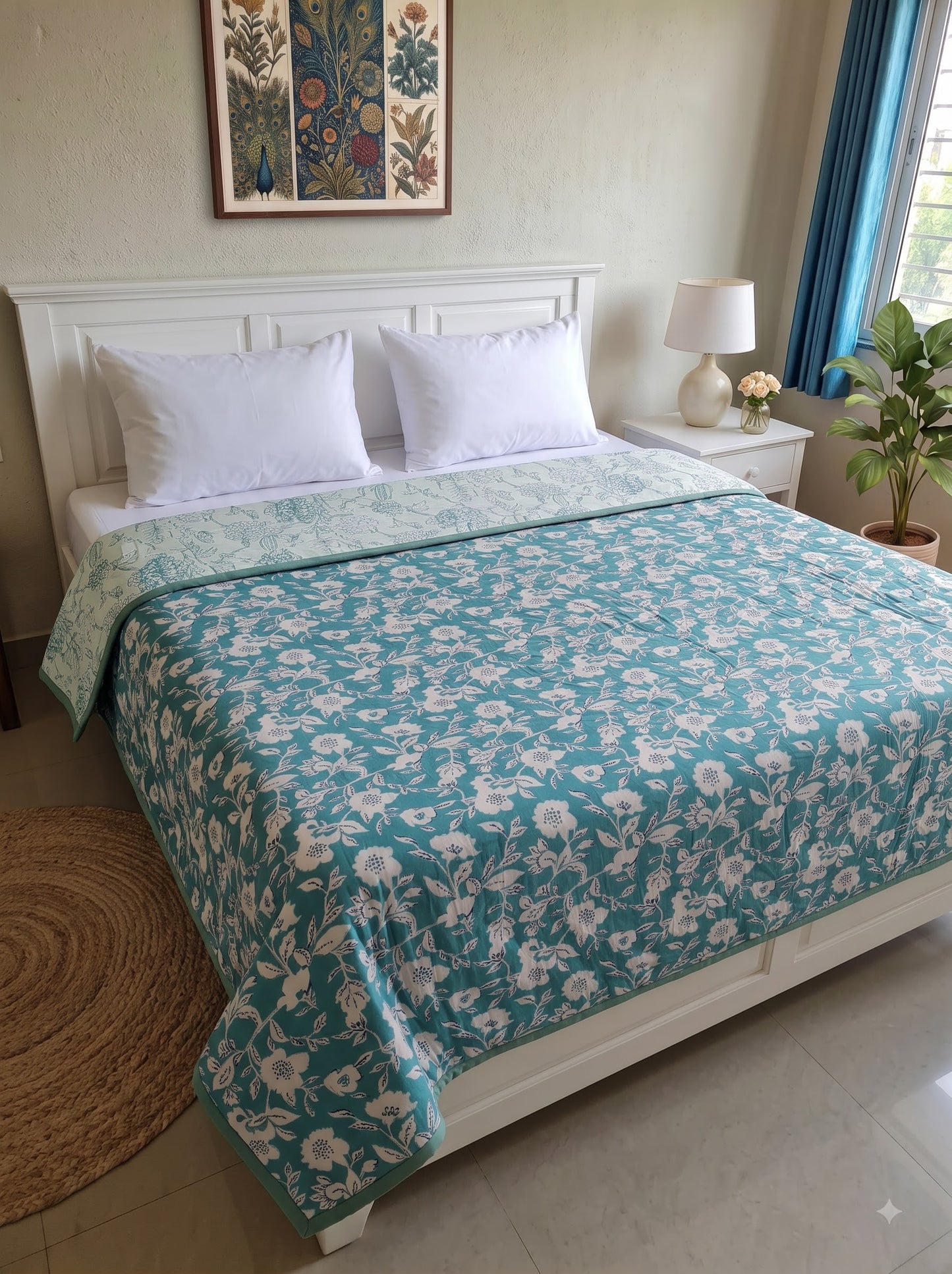 150 GSM Sparsh Cambric Cotton Double Bed Dohar | 210 x 240 cm | Reversible AC Blanket | Teal
