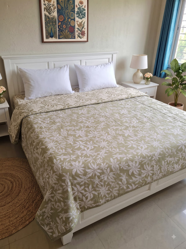 150 GSM Sparsh Premium Cotton Double Bed Dohar | 210 x 240 cm | Reversible AC Blanket | Dusty Green