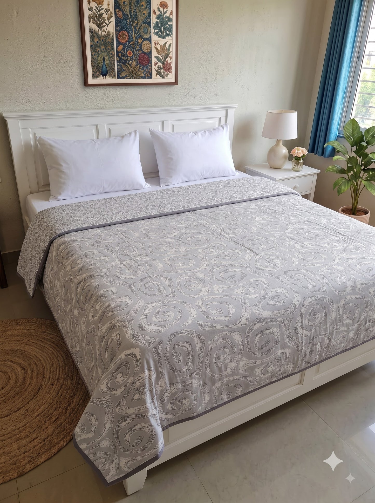 150 GSM Sparsh Cambric Cotton Double Bed Dohar | 210 x 240 cm | Reversible AC Blanket | Stone Grey