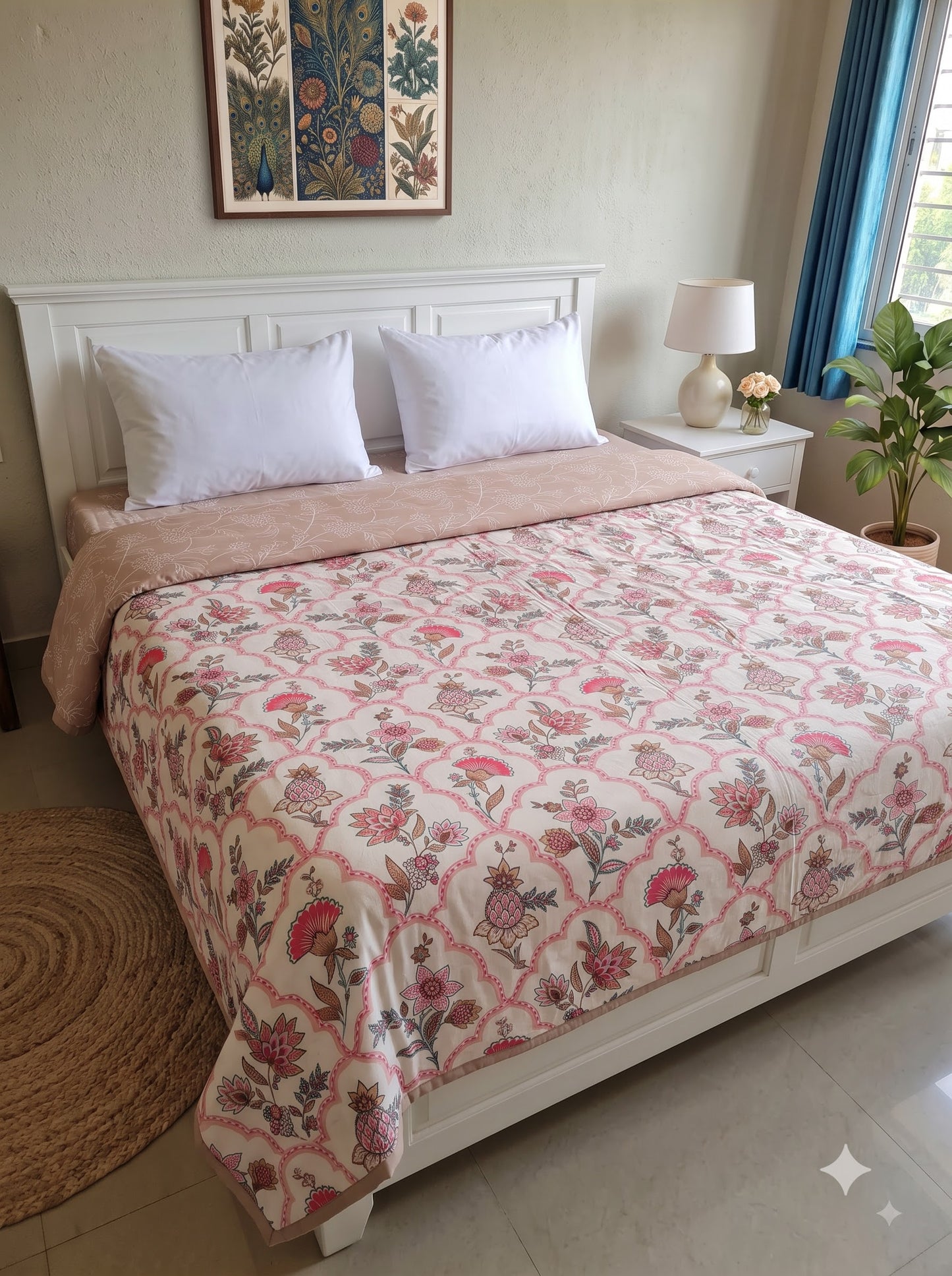 150 GSM Sparsh Cambric Cotton Double Bed Dohar | 210 x 240 cm | Reversible AC Blanket | Rose Pink