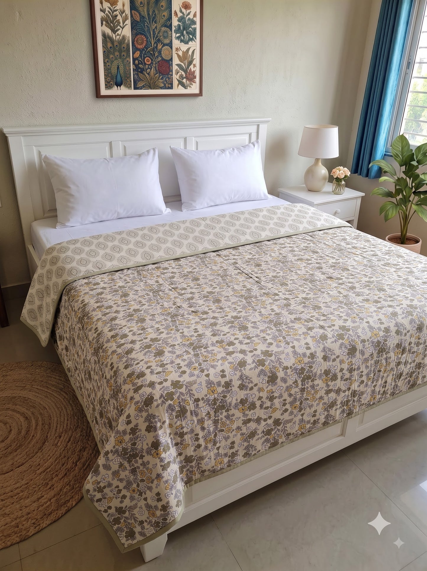 150 GSM Sparsh Cambric Cotton Double Bed Dohar | 210 x 240 cm | Reversible AC Blanket | Olive Green