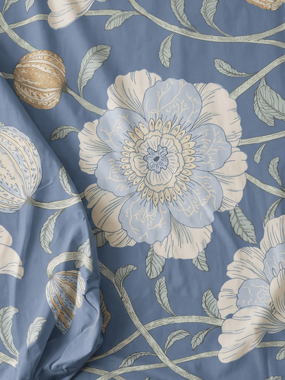 144 TC Fern Printed Cotton Single Bedsheet 90 x 60 Inches with 1 Pillow Cover – Aaure Blue