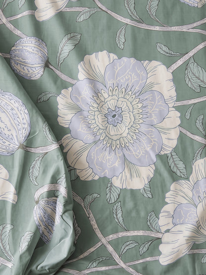 144 TC Fern Cotton Single Bedsheet 90 x 60 Inches with 1 Pillow Cover – Eucalyptus Green