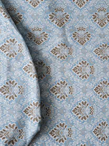 144 TC Fern Cotton Single Bedsheet 90 x 60 Inches with 1 Pillow Cover – Powder Blue