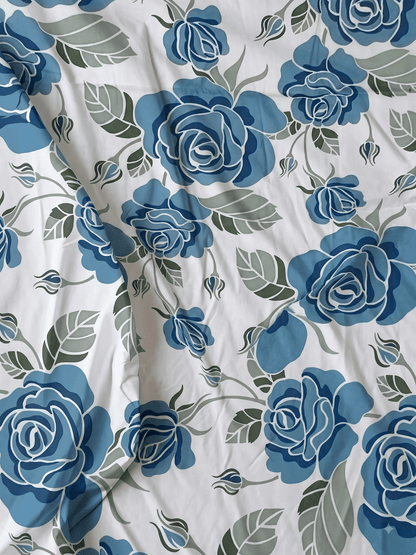 144 TC Fern Cotton Single Bedsheet 90 x 60 Inches with 1 Pillow Cover – French Blue