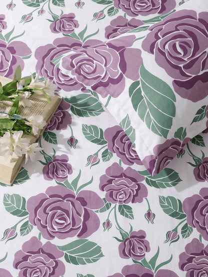 144 TC Fern Printed Cotton Single Bedsheet 90 x 60 Inches with 1 Pillow Cover – Dusty Purple