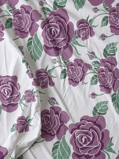 144 TC Fern Printed Cotton Single Bedsheet 90 x 60 Inches with 1 Pillow Cover – Dusty Purple