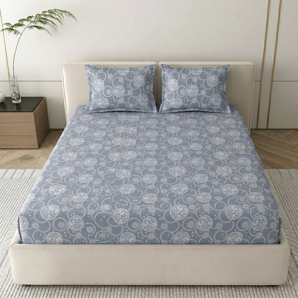 186 TC 100 % Cotton Bed Sheet for Double Bed | 90 x 100 Inch | 2 Pillow Covers
