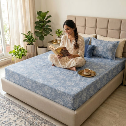 186 TC 100 % Cotton Bed Sheet for Double Bed | 90 x 100 Inch | 2 Pillow Covers