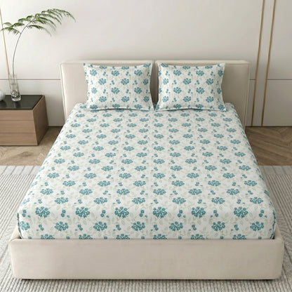 186 TC 100 % Cotton Bed Sheet for Double Bed | 90 x 100 Inch | 2 Pillow Covers