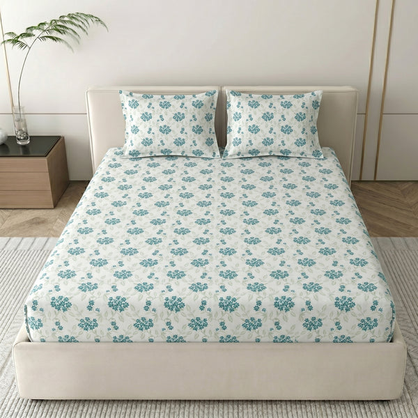 186 TC 100 % Cotton Bed Sheet for Double Bed | 90 x 100 Inch | 2 Pillow Covers