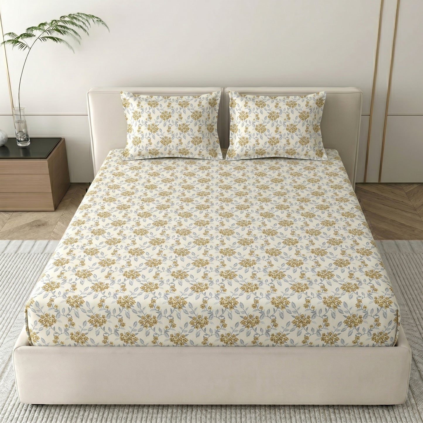 186 TC 100 % Cotton Bed Sheet for Double Bed | 90 x 100 Inch | 2 Pillow Covers