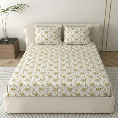 186 TC 100 % Cotton Bed Sheet for Double Bed | 90 x 100 Inch | 2 Pillow Covers