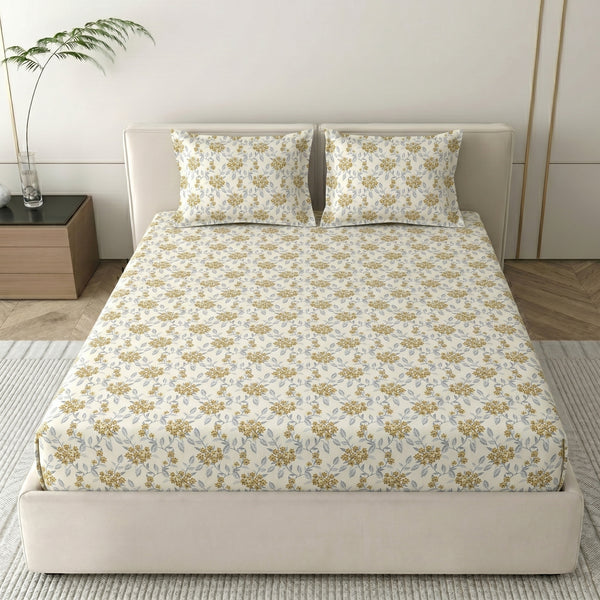 186 TC 100 % Cotton Bed Sheet for Double Bed | 90 x 100 Inch | 2 Pillow Covers