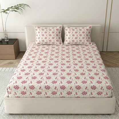 186 TC 100 % Cotton Bed Sheet for Double Bed | 90 x 100 Inch | 2 Pillow Covers