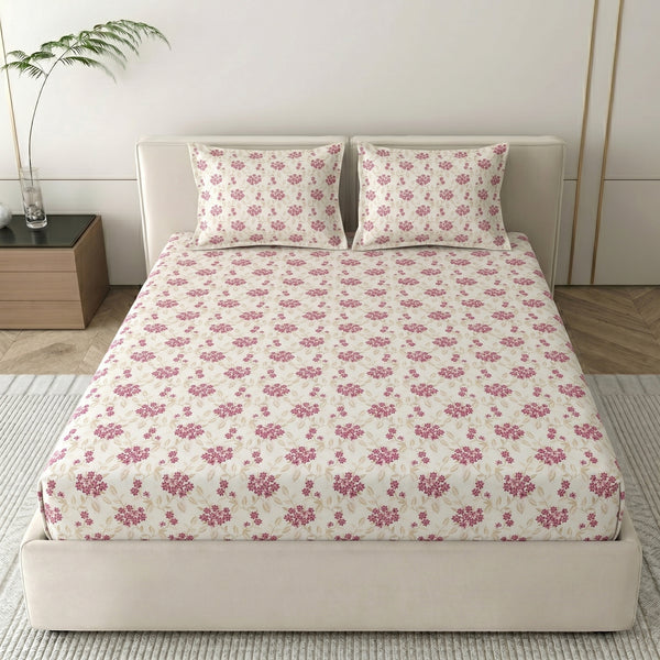 186 TC 100 % Cotton Bed Sheet for Double Bed | 90 x 100 Inch | 2 Pillow Covers