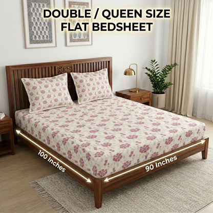 186 TC 100 % Cotton Bed Sheet for Double Bed | 90 x 100 Inch | 2 Pillow Covers