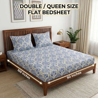 186 TC 100 % Cotton Bed Sheet for Double Bed | 90 x 100 Inch | 2 Pillow Covers