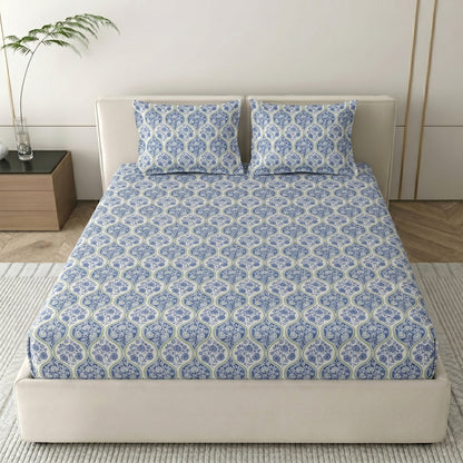186 TC 100 % Cotton Bed Sheet for Double Bed | 90 x 100 Inch | 2 Pillow Covers