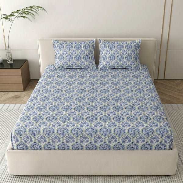 186 TC 100 % Cotton Bed Sheet for Double Bed | 90 x 100 Inch | 2 Pillow Covers