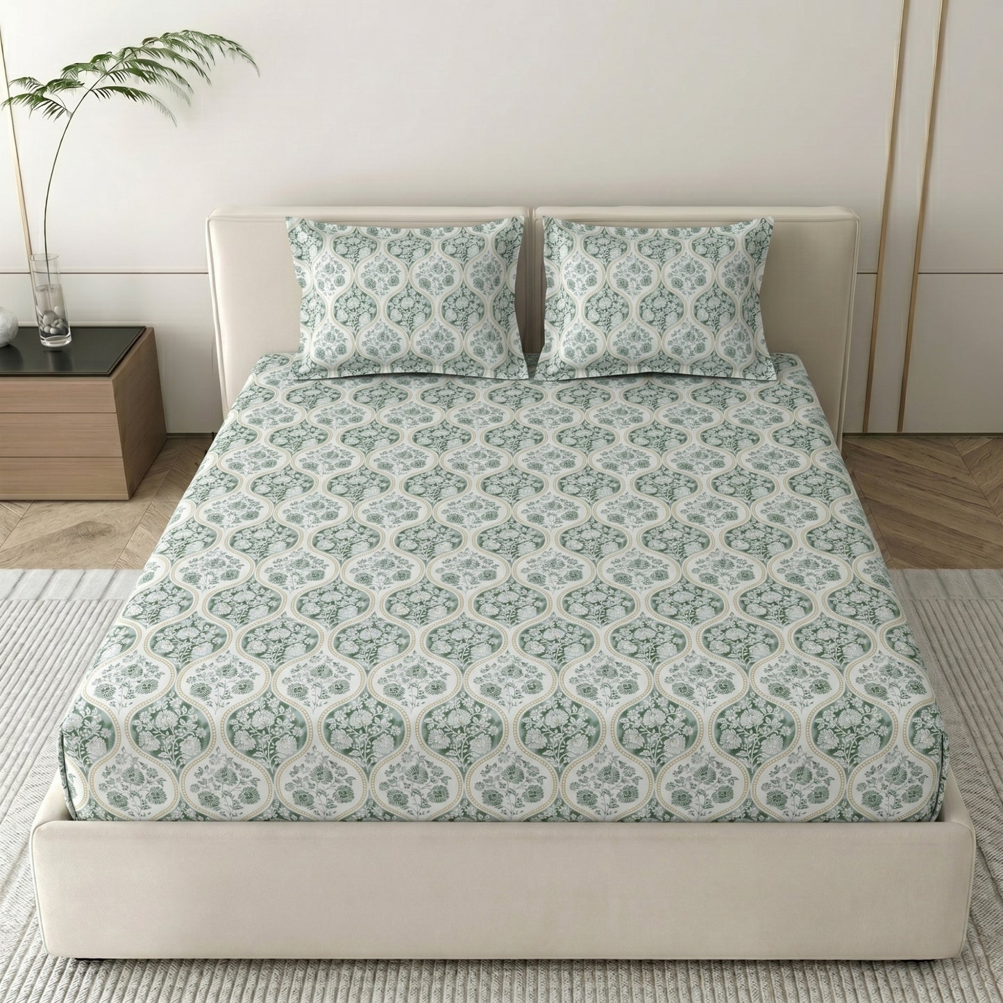 186 TC 100 % Cotton Bed Sheet for Double Bed | 90 x 100 Inch | 2 Pillow Covers