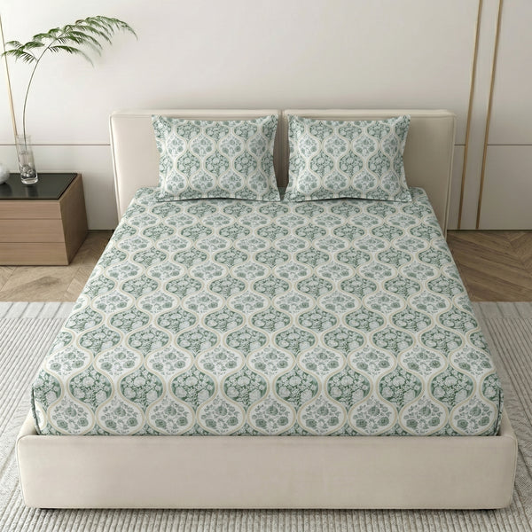 186 TC 100 % Cotton Bed Sheet for Double Bed | 90 x 100 Inch | 2 Pillow Covers