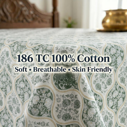 186 TC 100 % Cotton Bed Sheet for Double Bed | 90 x 100 Inch | 2 Pillow Covers