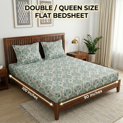 186 TC 100 % Cotton Bed Sheet for Double Bed | 90 x 100 Inch | 2 Pillow Covers