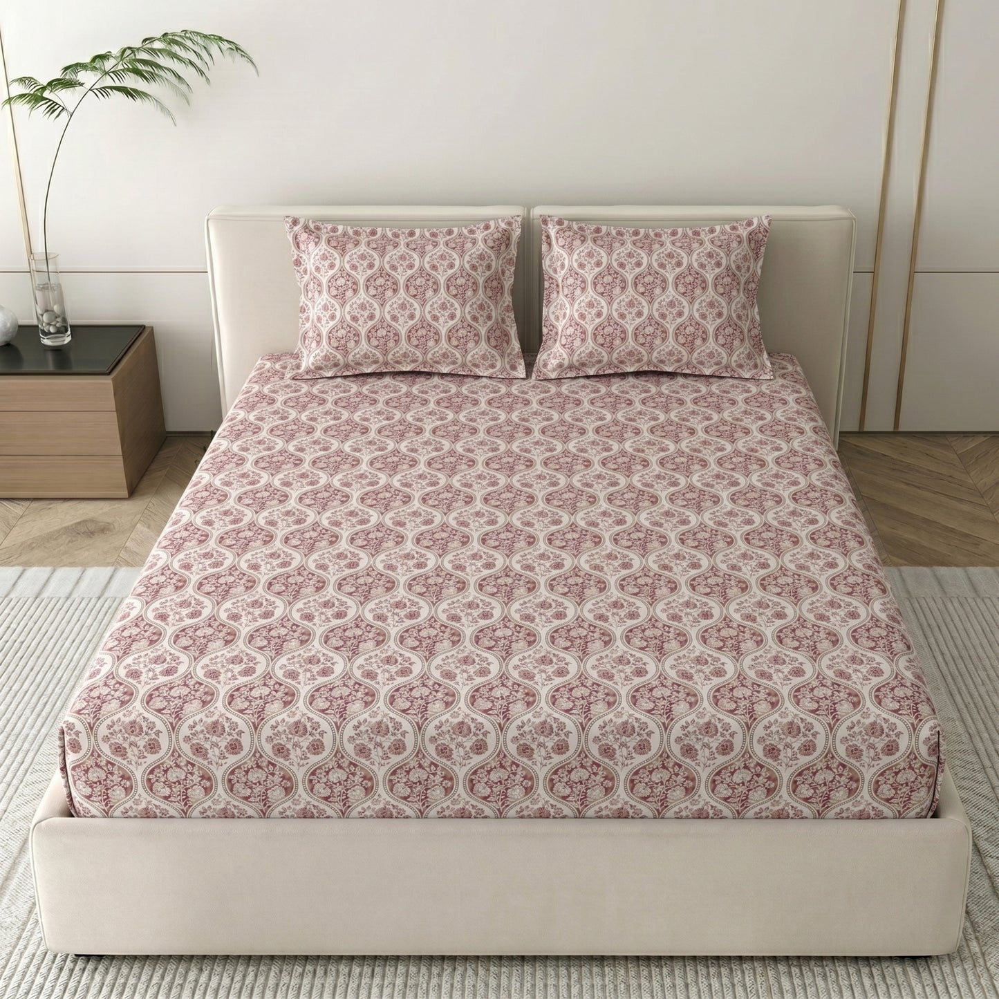 186 TC 100 % Cotton Bed Sheet for Double Bed | 90 x 100 Inch | 2 Pillow Covers