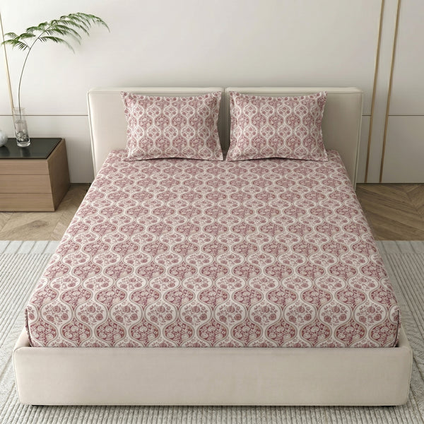 186 TC 100 % Cotton Bed Sheet for Double Bed | 90 x 100 Inch | 2 Pillow Covers