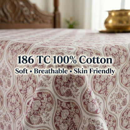 186 TC 100 % Cotton Bed Sheet for Double Bed | 90 x 100 Inch | 2 Pillow Covers